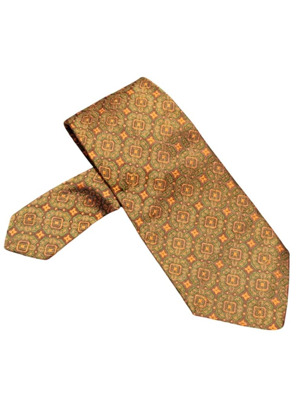Brittania Tie Brown Olive Orange Geometric Medallion Wide Vintage Retro 70s Bold